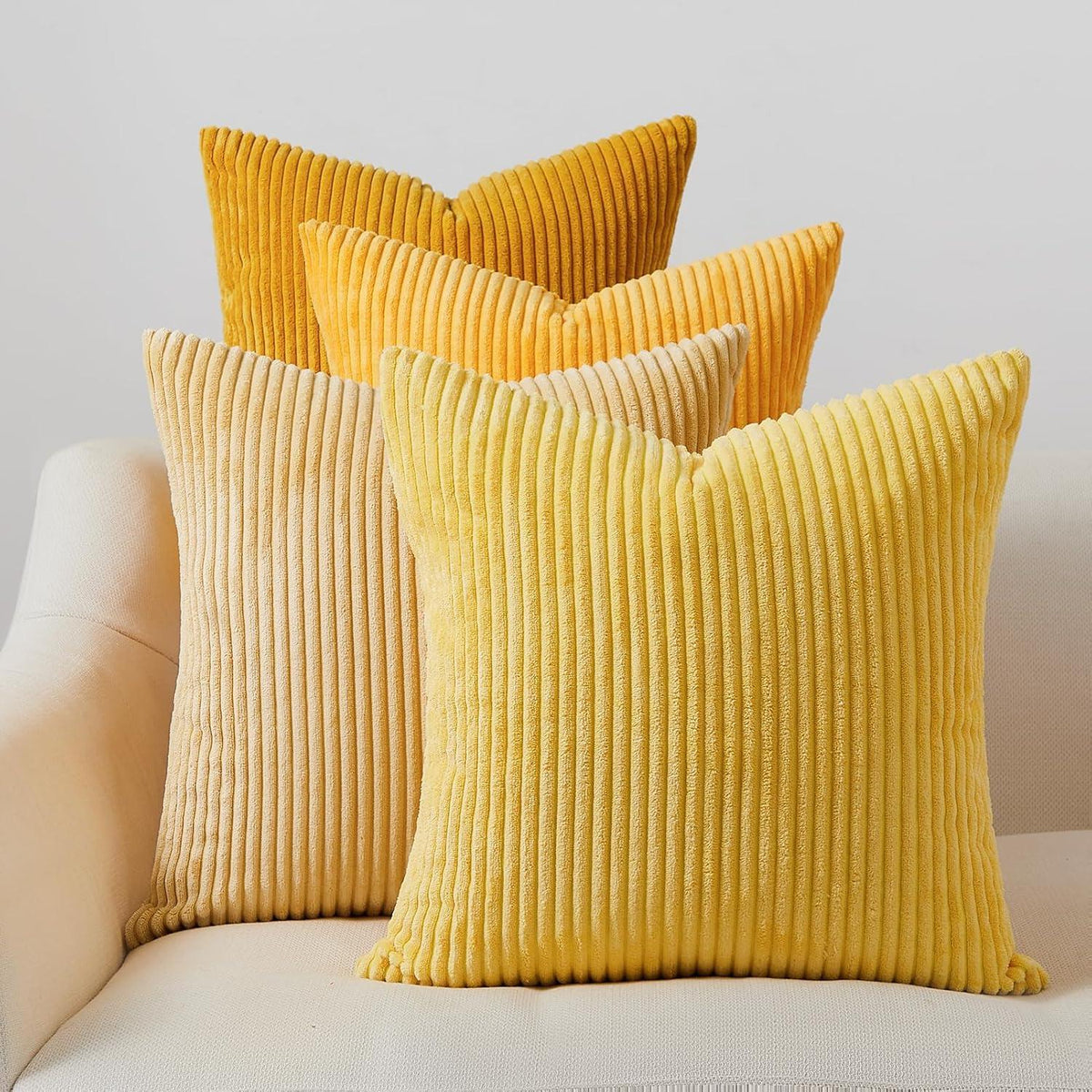 Kissenbezug 50x50 cm 4er Set Kordsamt Gelb Flauschig