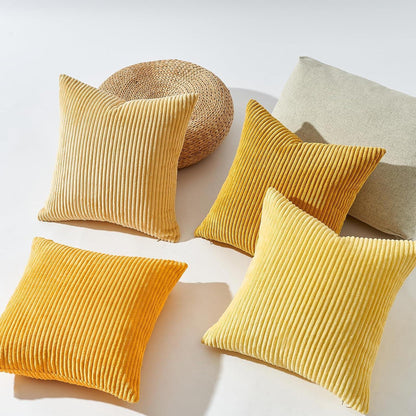 Kissenbezug 50x50 cm 4er Set Kordsamt Gelb Flauschig