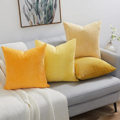Kissenbezug 50x50 cm gelb Kordsamt 4er Set flauschig Sofakissen Wohnzimmer