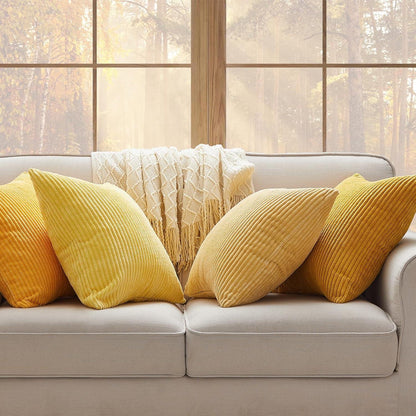 Kissenbezüge 50x50 cm gelb 4er Set Kordsamt Dekokissen Sofa Wohnzimmer