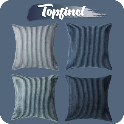 Kissenbezug 50x50 cm blau 4er Set Kordsamt Dekokissen Wohnzimmer