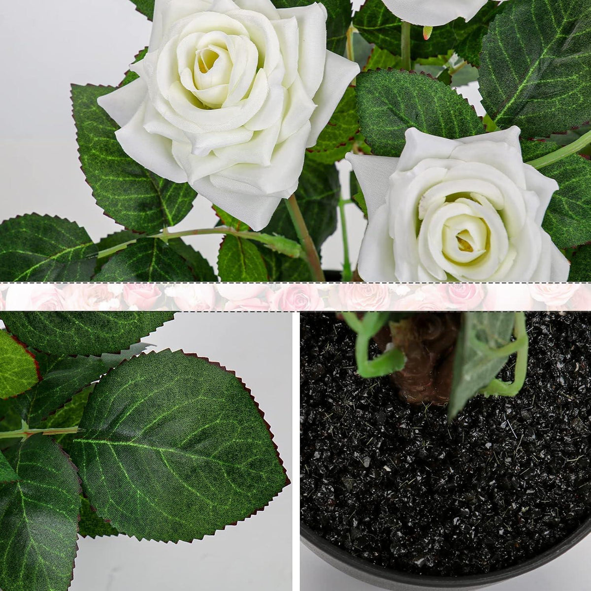 Kunstblumen Rosenbusch im Topf Hochzeit Deko 34CM