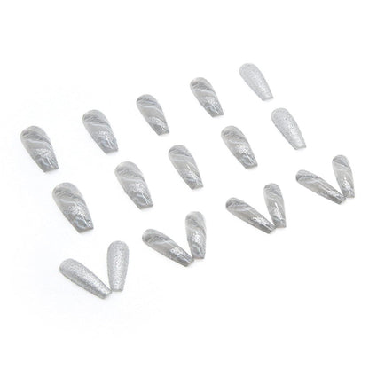 24er Set Künstliche Coffin Nägel Grey Glitter French MarblePressEvent