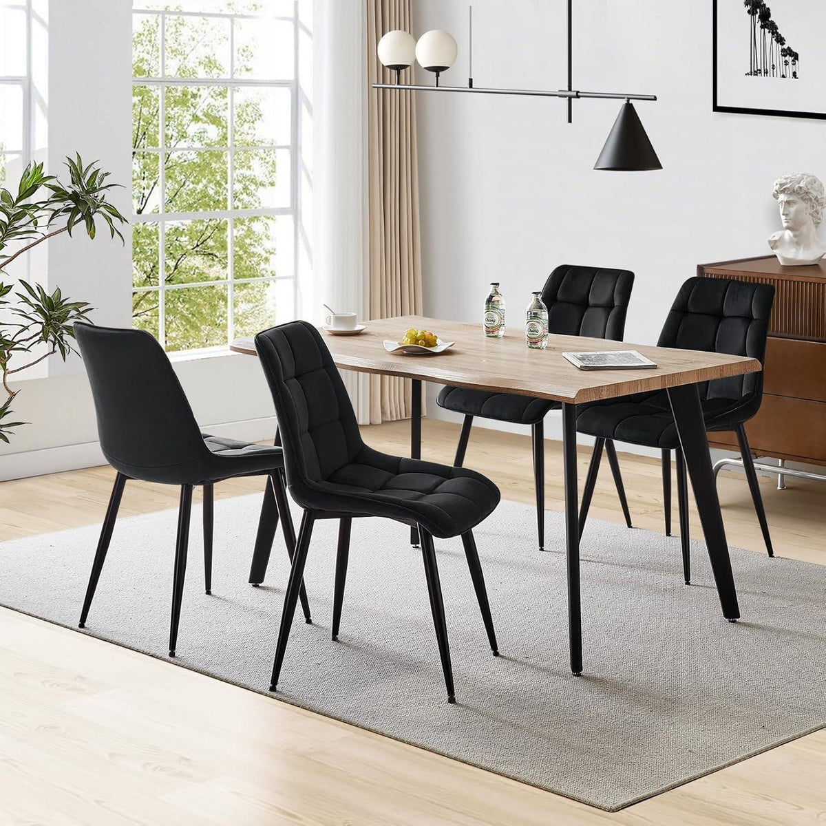 6 Esszimmerstühle Samt, Metallbeine, Schwarz