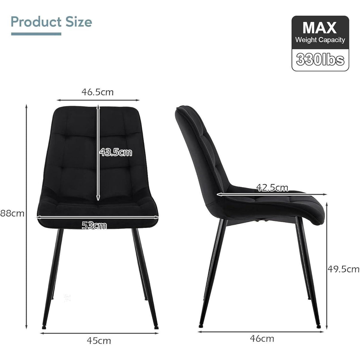 6 Esszimmerstühle Samt, Metallbeine, Schwarz