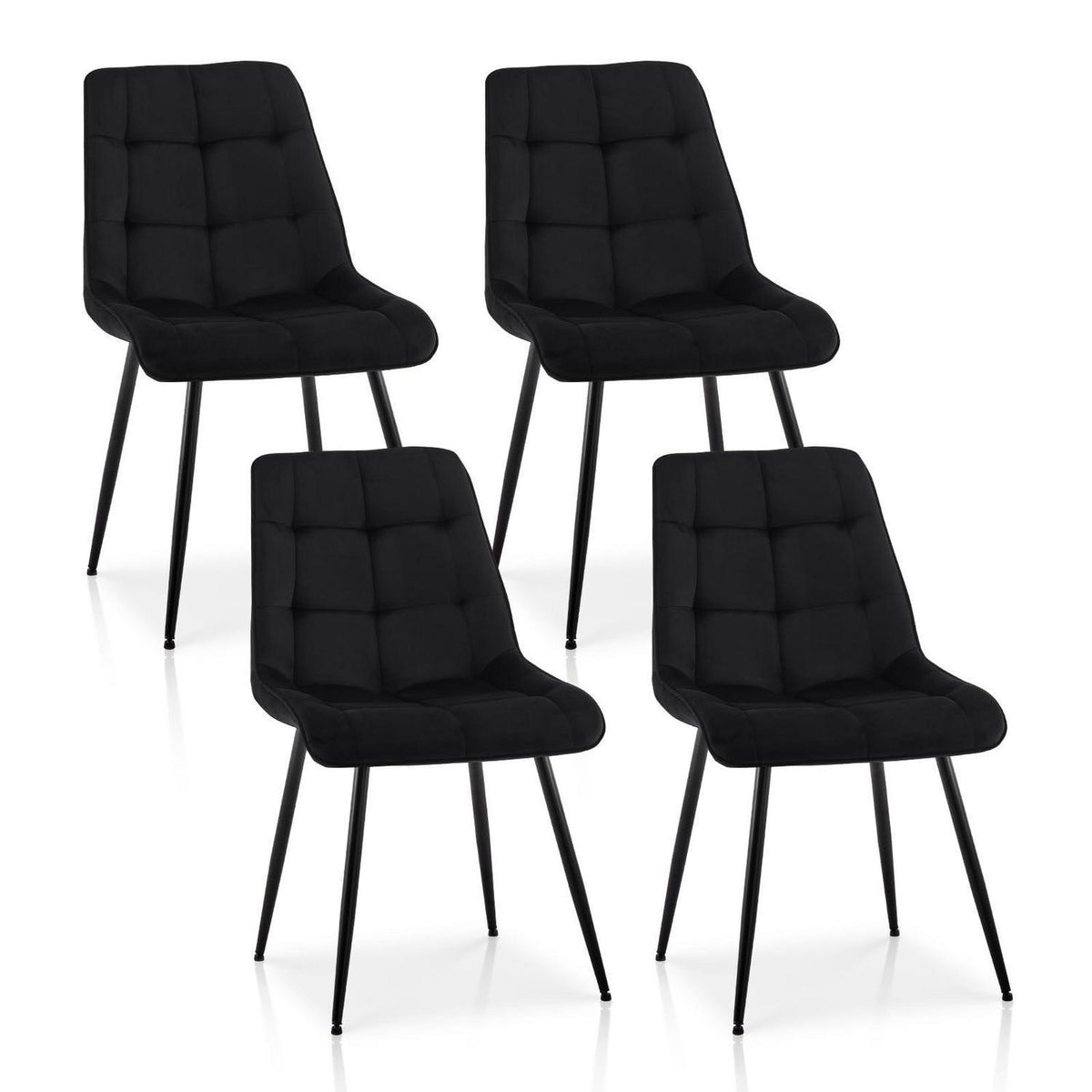 4 Esszimmerstühle Samt, gepolstert, Schwarz
