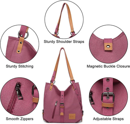 Canvas Damen Rucksack Handtasche Schultertasche Anti Diebstahl Groß Rosa