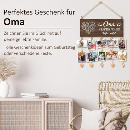 Oma Geschenke Bilderrahmen mit 10 Fotohalter Clips Holz