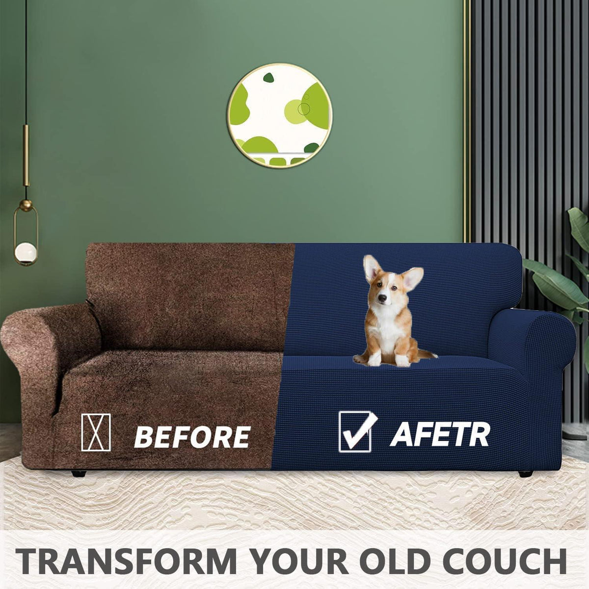 Stretch Sofaüberzug 2-Sitzer – Dunkelblau, Rutschfest & Waschbar