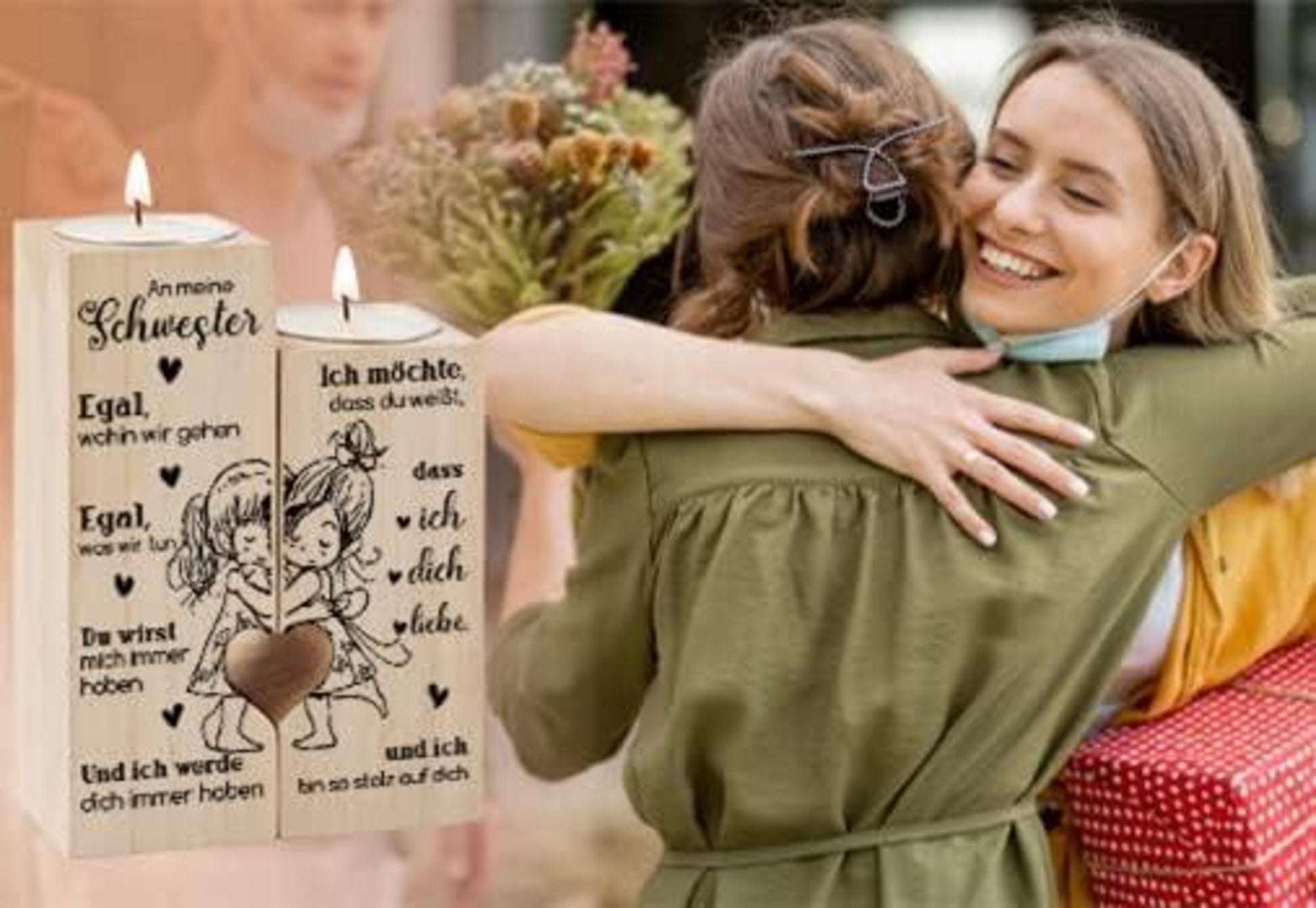 Herzförmiger Kerzenhalter für Schwester Geschenk