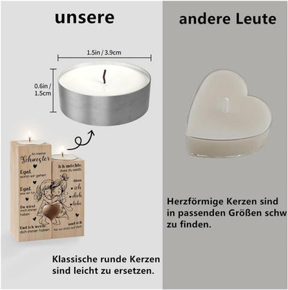 Herz-Kerzenhalter für Schwester, Weihnachts- & Geburtstagsgeschenk