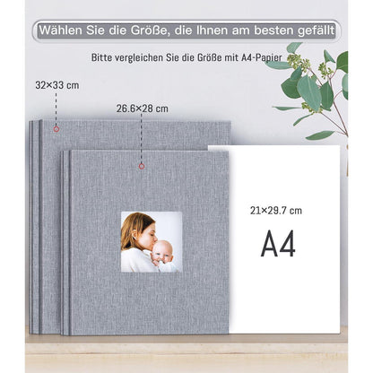 Selbstklebendes Fotoalbum mit Bildfenster, 40 Seiten, Leinen, Grau