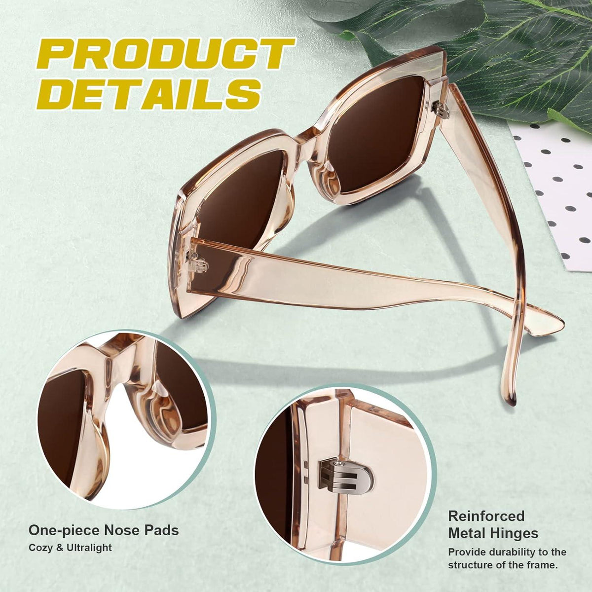 Quadratische Übergroße Sonnenbrille Damen Retro Vintage UV400 Schutz