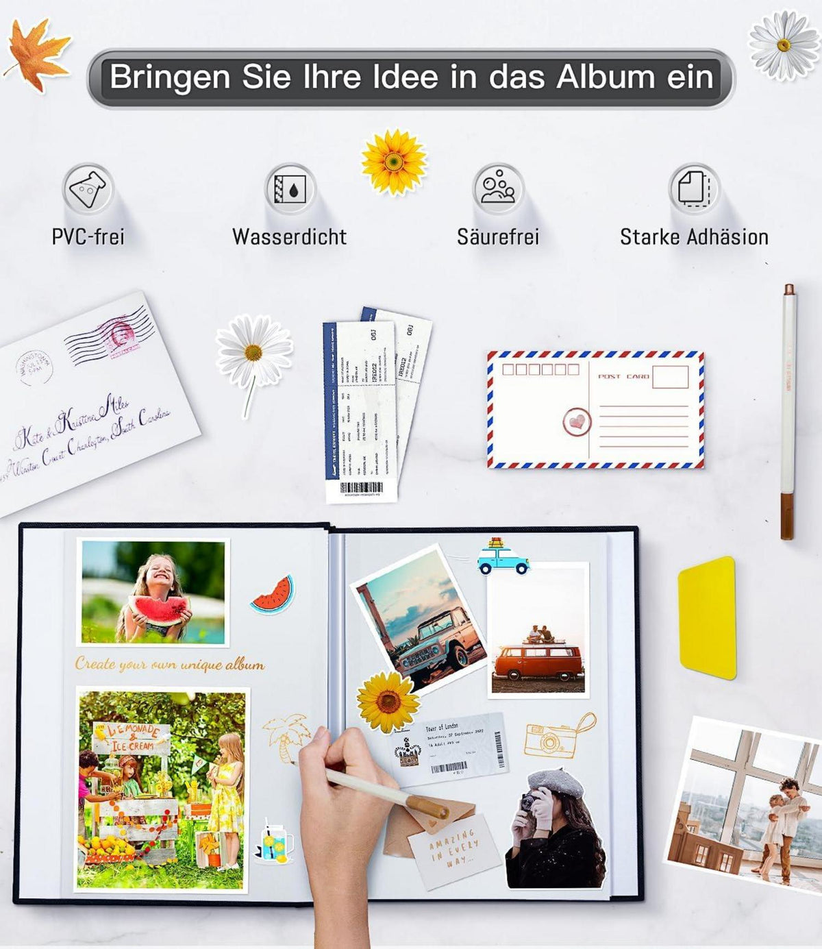 Selbstklebendes Fotoalbum mit Bildanzeige, Scrapbook für 10x15