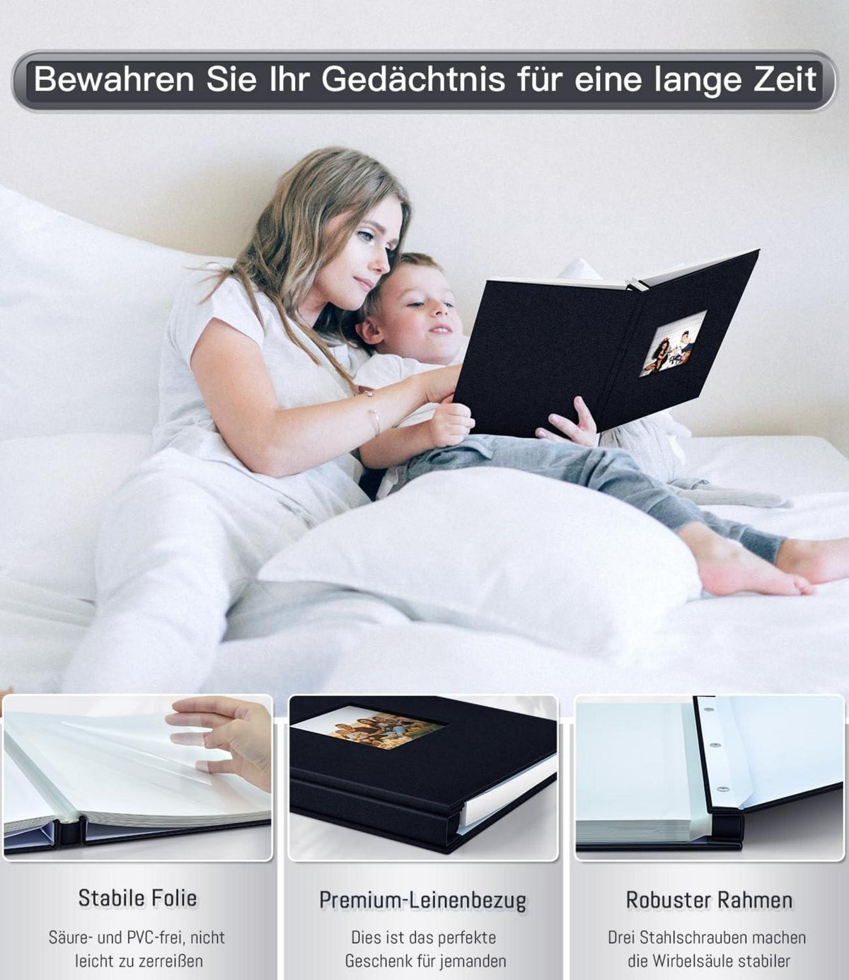 Popotop Fotoalbum selbstklebend 40 Seiten Scrapbook Album 10x15 Bilder Leineneinband Erinnerungsbuch Schwarz