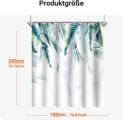 Duschvorhang 180x200 Grün Blätter Antischimmel Wasserdicht Polyester