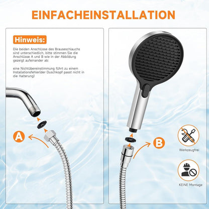 Hochdruck Duschkopf mit 3+1 Strahlarten & Wassersparfunktion