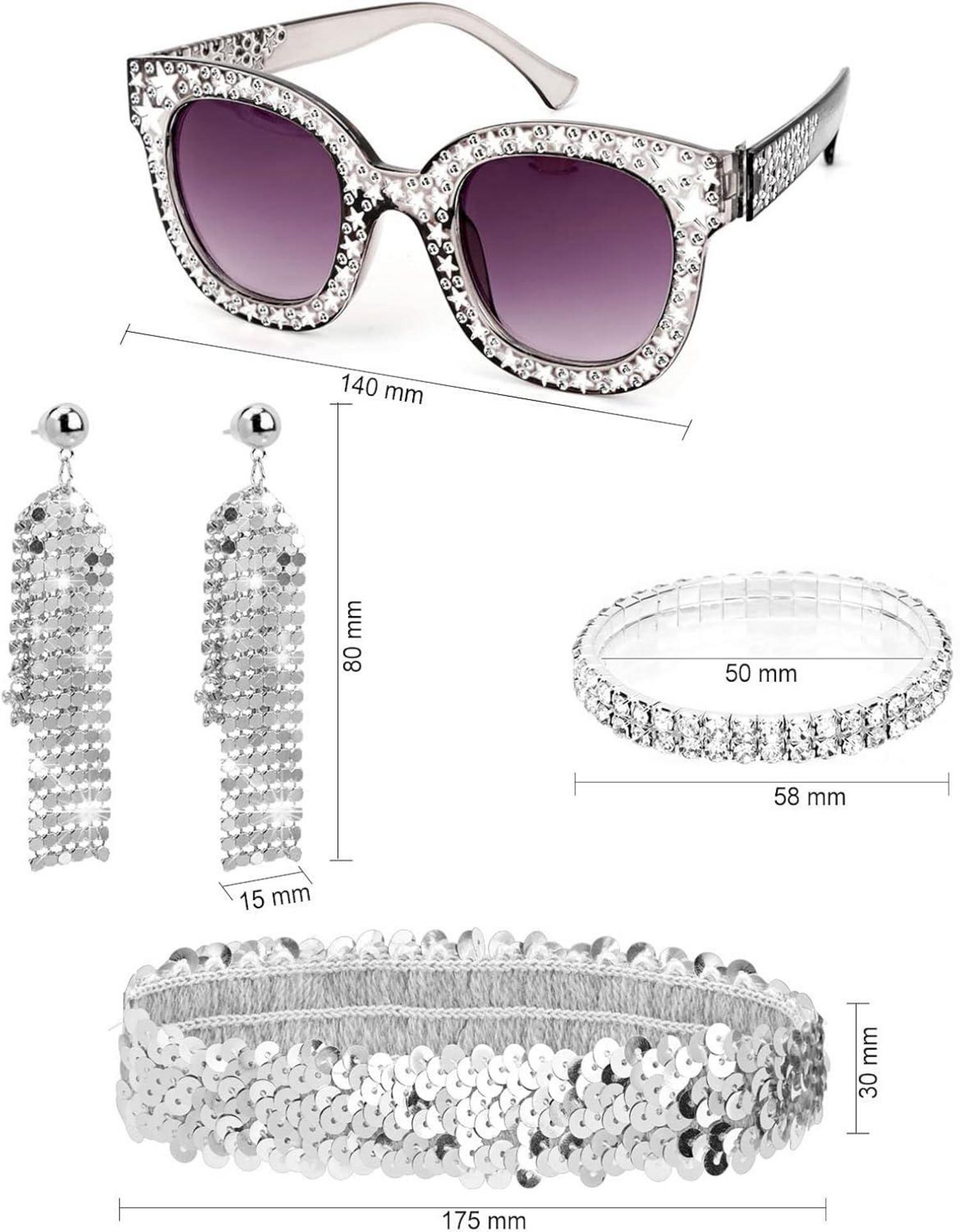 70er Disco Accessoires Set Glitzer Hut Brille Ohrringe für Damen