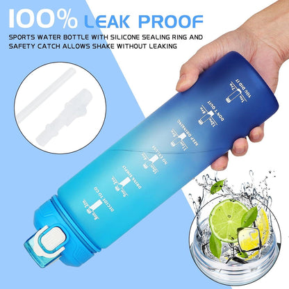 Trinkflasche mit Strohhalm 1L Zeitmarkierung BPA-frei