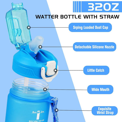 Trinkflasche 1L mit Strohhalm Zeitmarkierung blau BPA-frei