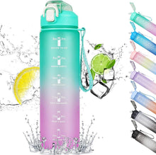 Trinkflasche 1L mit Strohhalm und Zeitmarkierung, BPA-frei