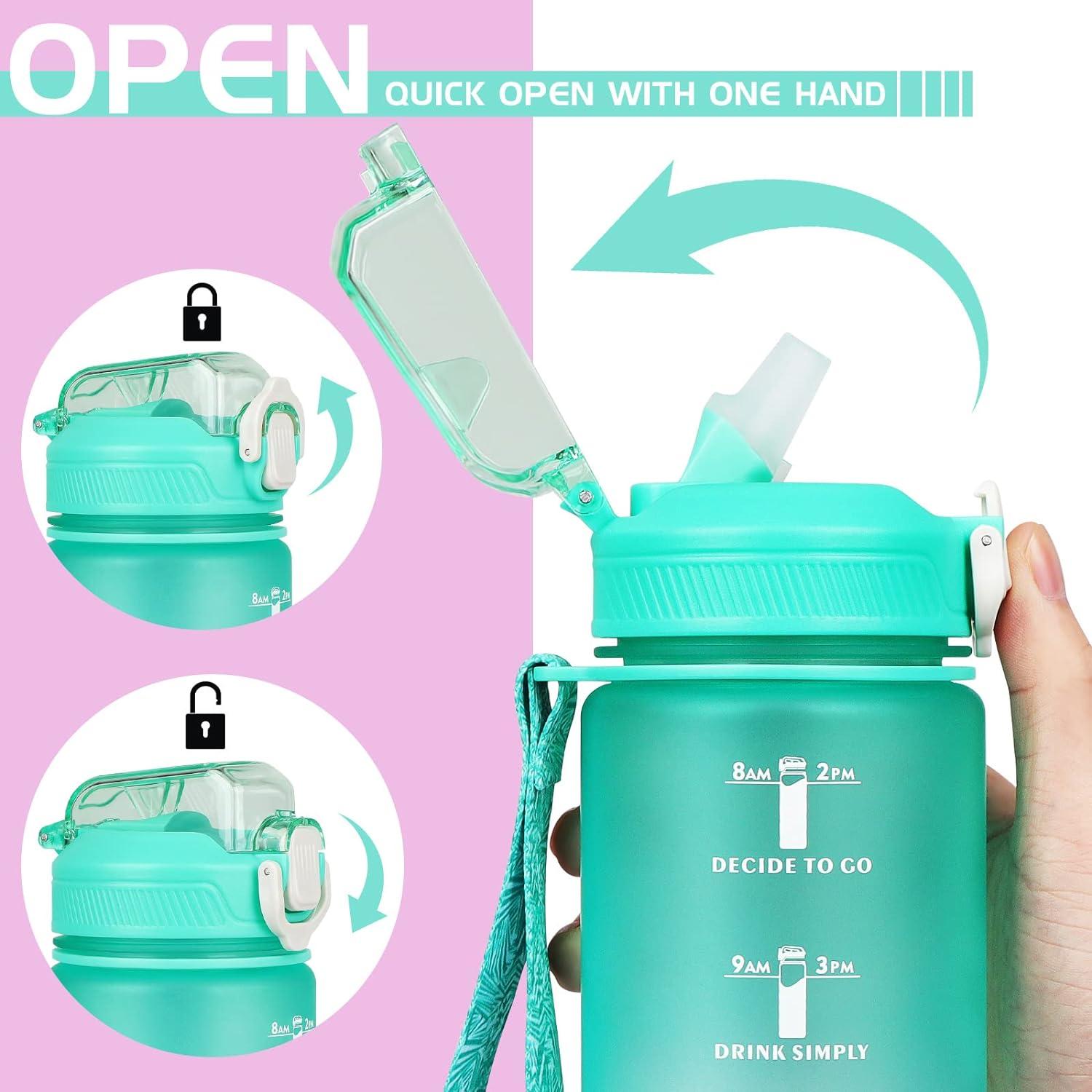 Trinkflasche 1L mit Strohhalm, Zeitmarkierung, BPA-frei