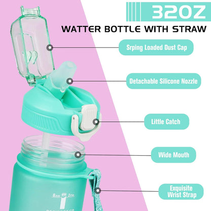 Sport Trinkflasche 1L mit Strohhalm Zeitmarkierung BPA-frei