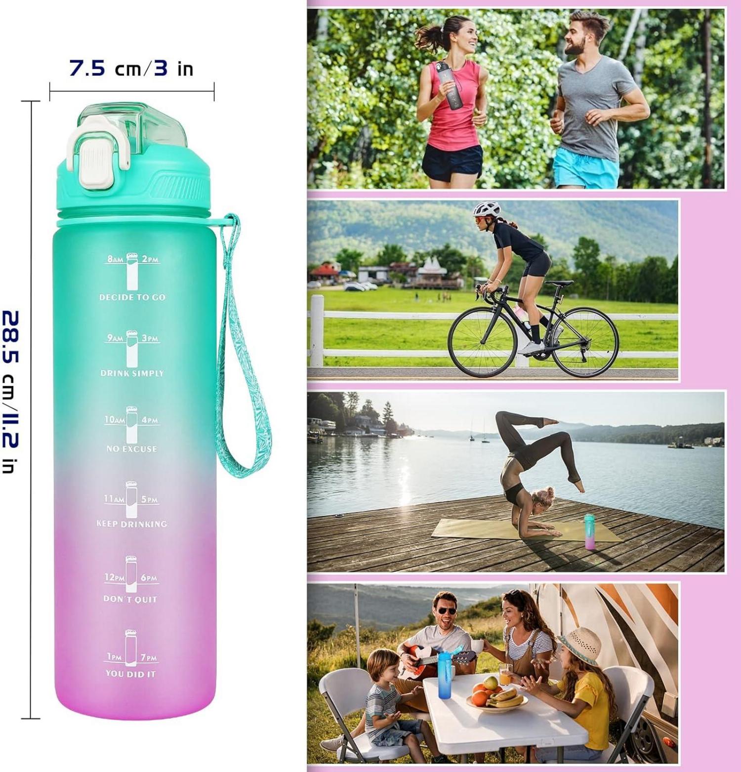Sport Trinkflasche 1L mit Strohhalm Zeitmarkierung BPA-frei