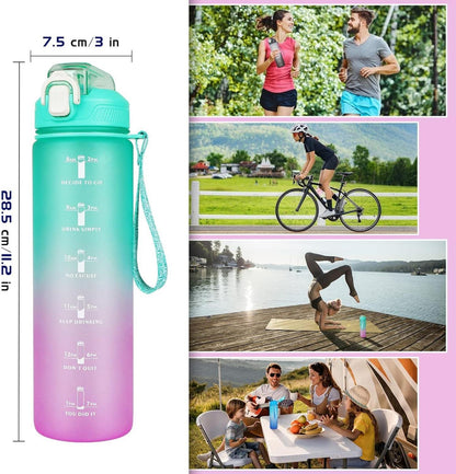 Sport Trinkflasche 1L mit Strohhalm Zeitmarkierung BPA-frei