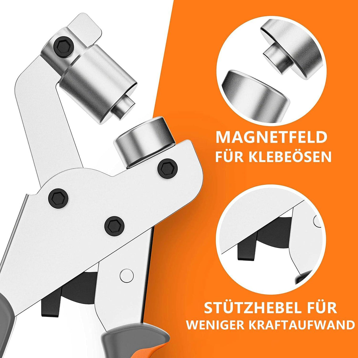 Professionelle Ösenzange mit 300 Ø 10mm Ösen - Magnetische Ösenstanze aus