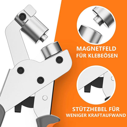 Professionelle Ösenzange mit 300 Ø 10mm Ösen - Magnetische Ösenstanze aus