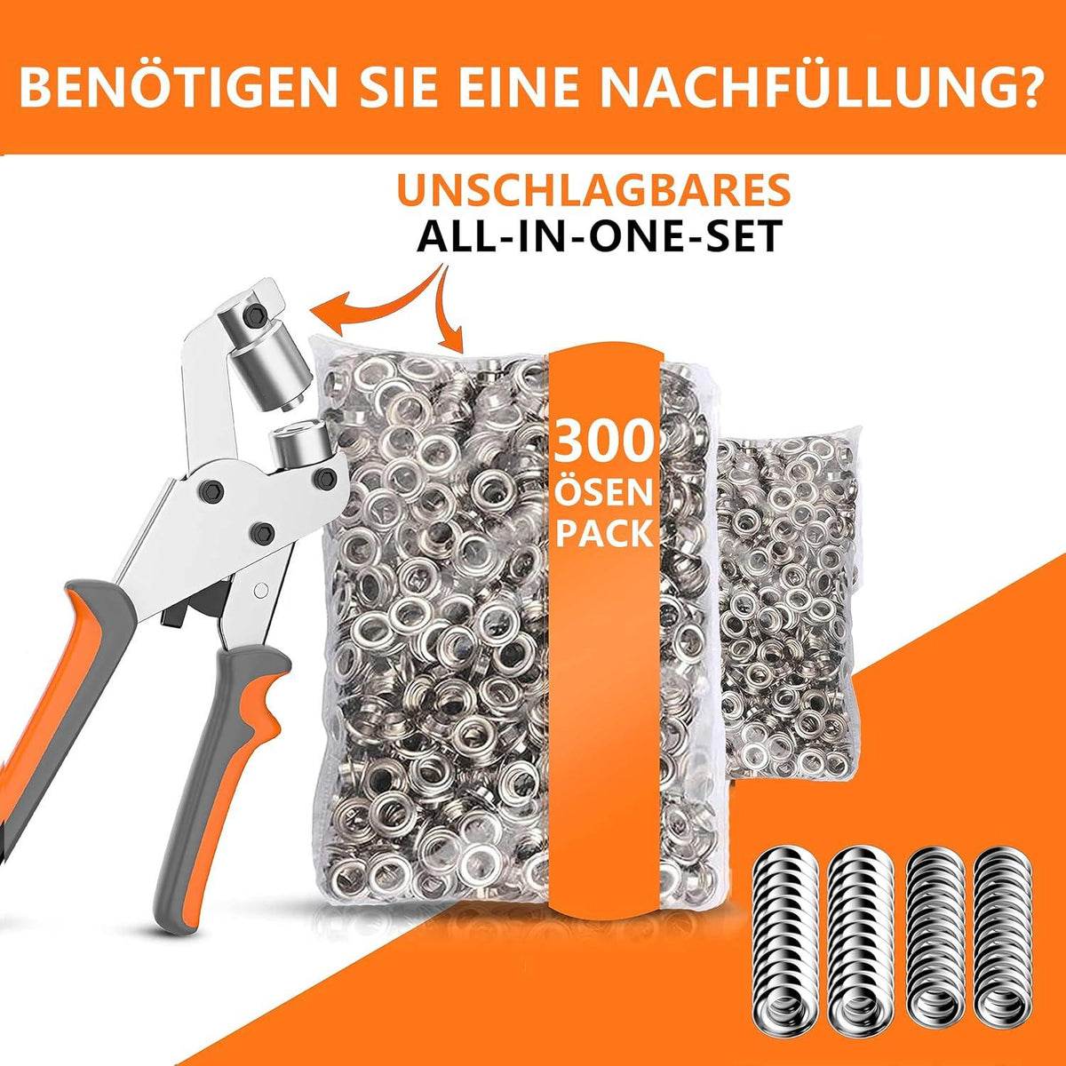 Professionelle Ösenzange mit 300 Ø 10mm Ösen - Magnetische Ösenstanze aus