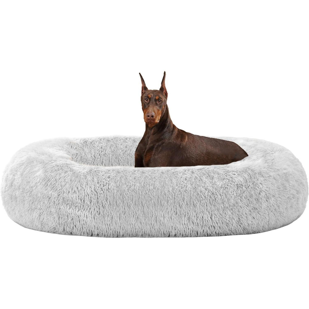 Rundes Hundebett aus Plüsch, 120 cm, Hellgrau