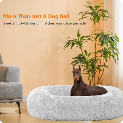 Rundes Hundebett aus Plüsch, 120 cm, Hellgrau