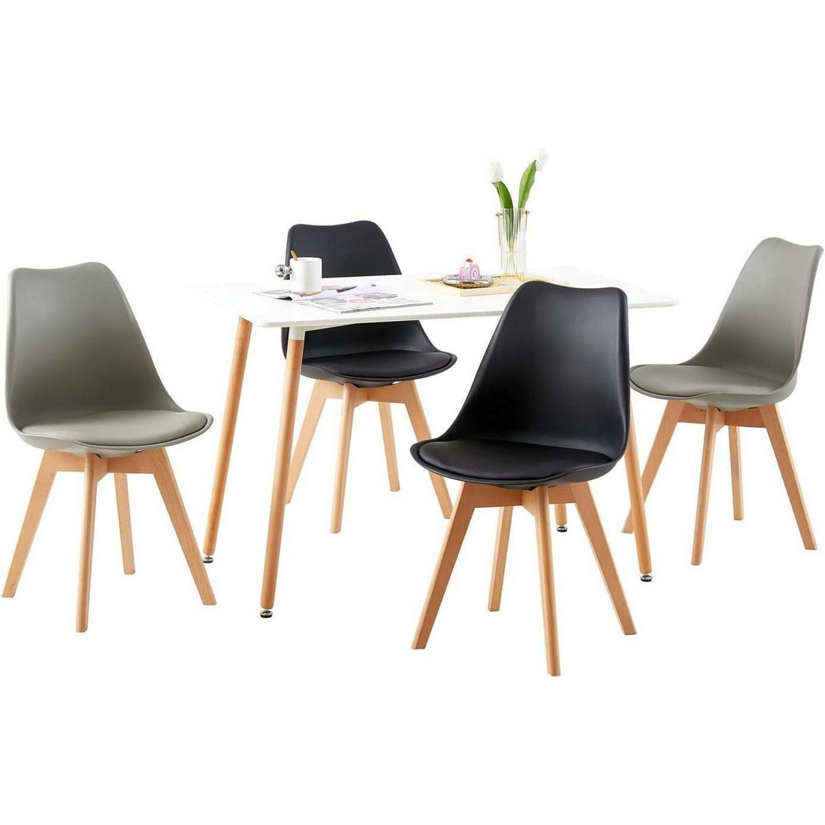 Esszimmergruppe Weiß mit 4 Stühlen – Modern & Komfortabel