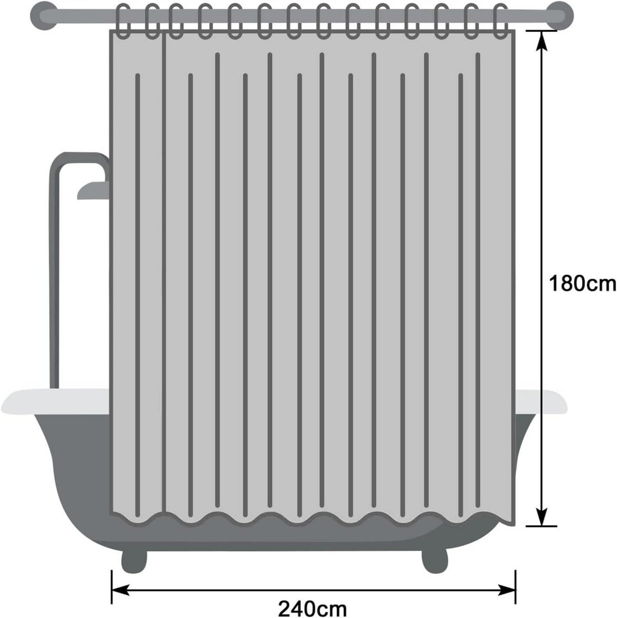 Duschvorhang 240x180 Weiß Wasserdicht Anti-Schimmel Textil mit Ringen