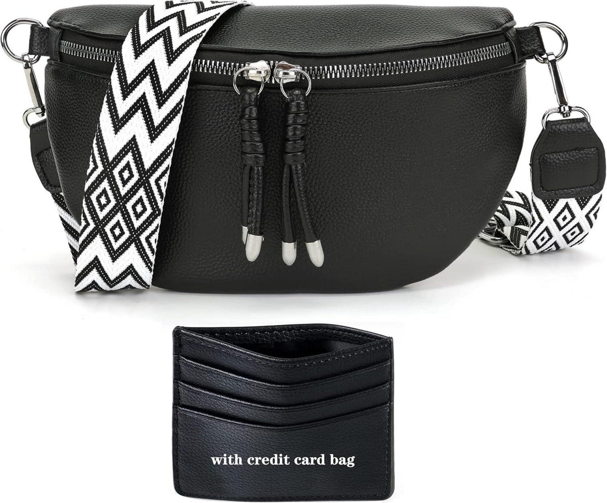 Umhängetasche Damen Bauchtasche Crossbody Bag Breiter Gurt Dunkelgrau