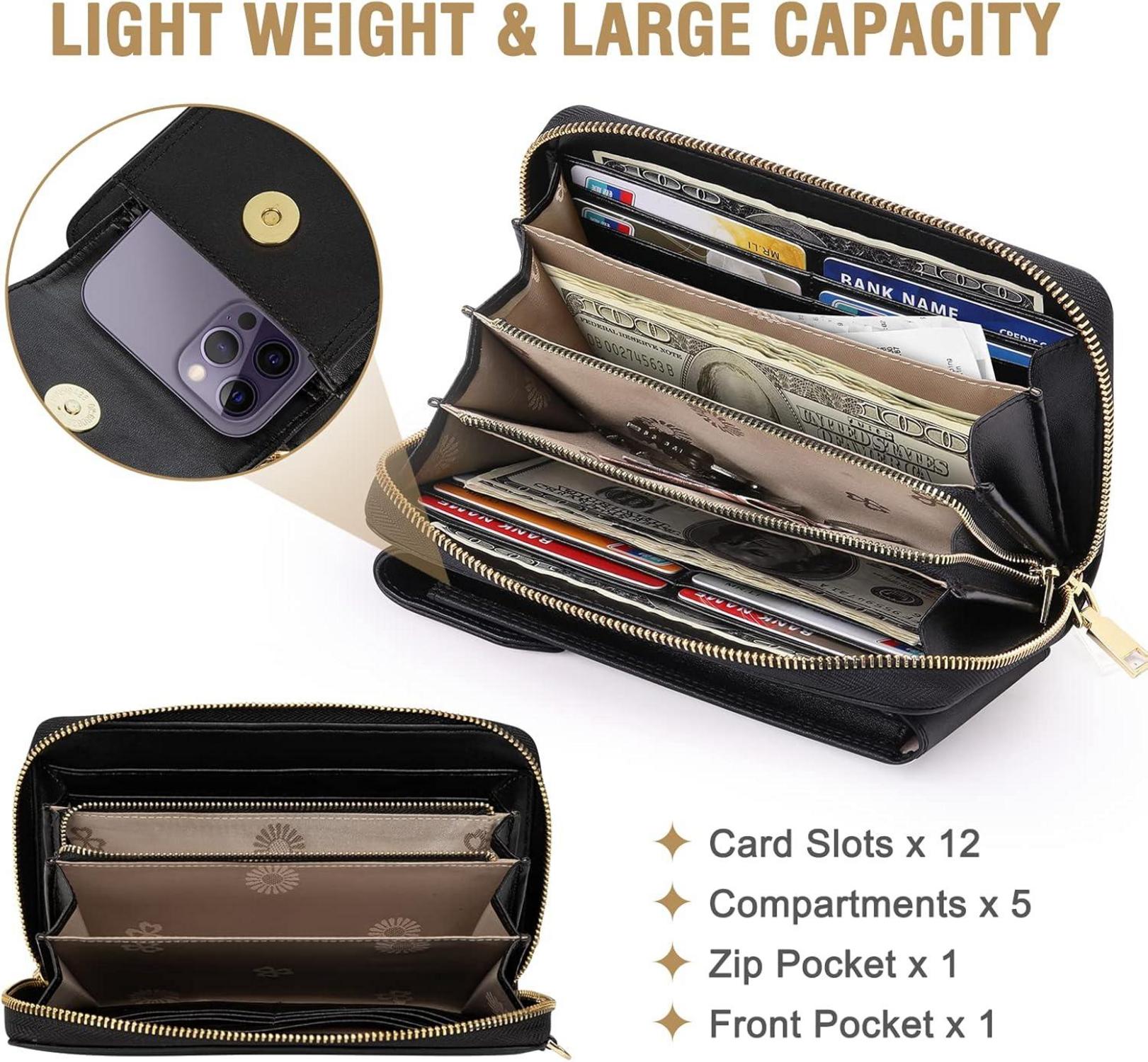 Handytasche Umhängetasche RFID Damen Leder Crossbody Schwarz