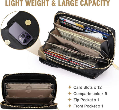 Handytasche Umhängetasche RFID Damen Leder Crossbody Schwarz