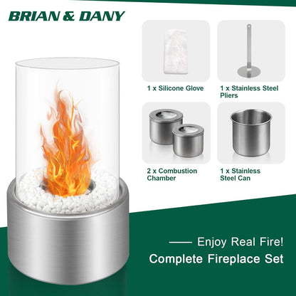 Bioethanol Kamin Tischkamin Silber 27 cm Stahl & Glas