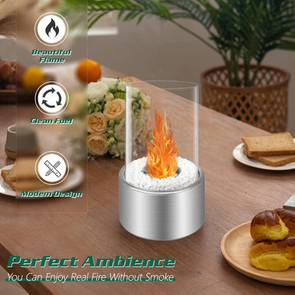 Bioethanol Kamin Tischkamin Silber Feuerlöschhilfe Glas Stahl