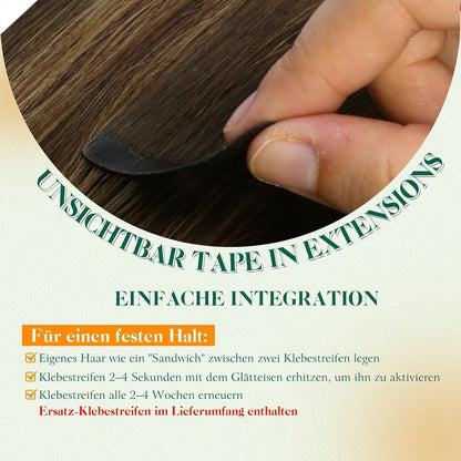Echthaar Tape Extensions Braun Balayage Ombre 60cm