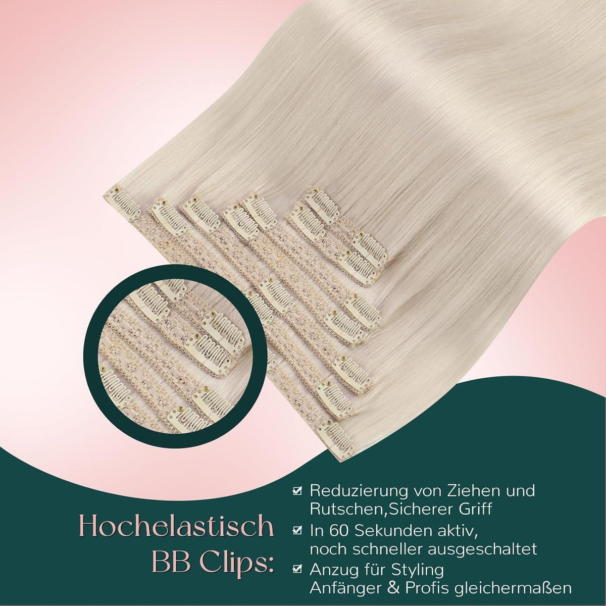Clip-In Haarverlängerung Blond Echthaar 40cm 5er Set
