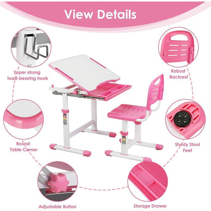 Kinder Schreibtisch Stuhl Set höhenverstellbar neigbar Rosa