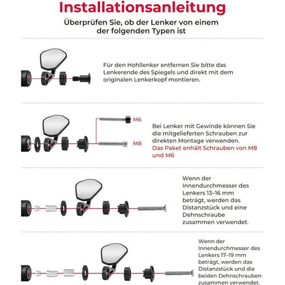 Motorrad Lenkerendenspiegel E-geprüft 360° drehbar 22mm