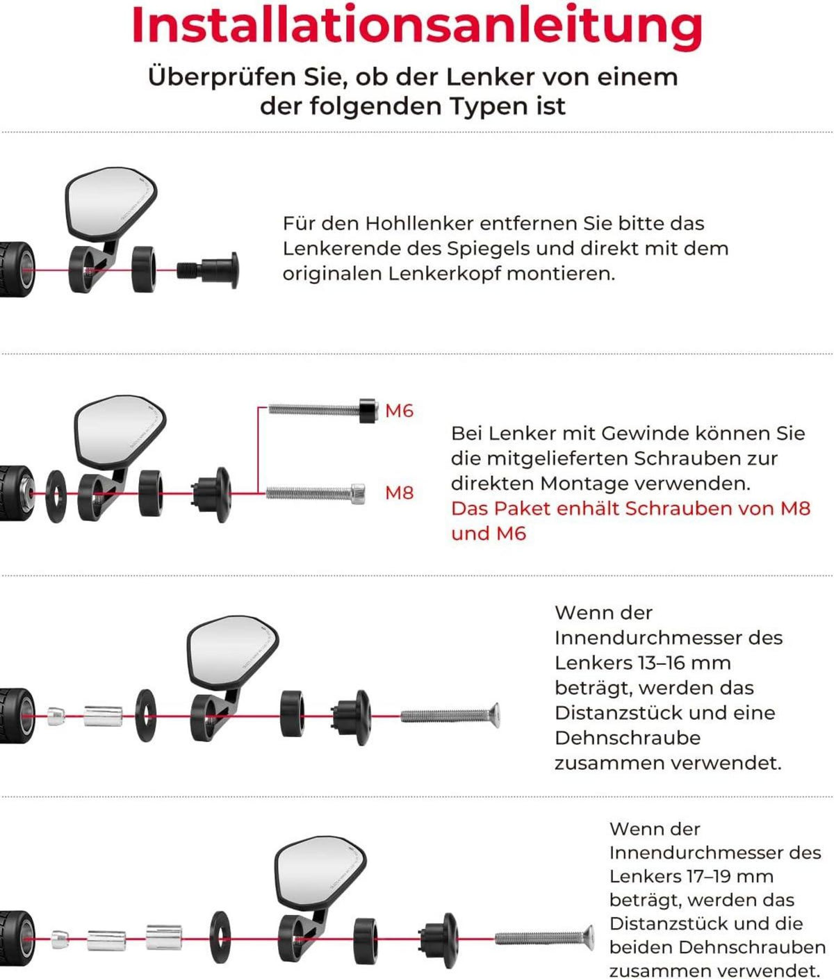 Lenkerendenspiegel Motorrad 2 Stück Rückspiegel 360° E-geprüft