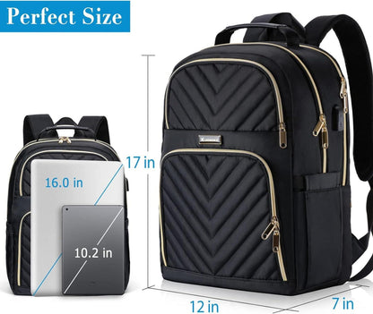 Kuosdaz Damen Rucksack 15.6 Zoll USB Laptop Daypack 30-45L Wasserdicht Schwarz