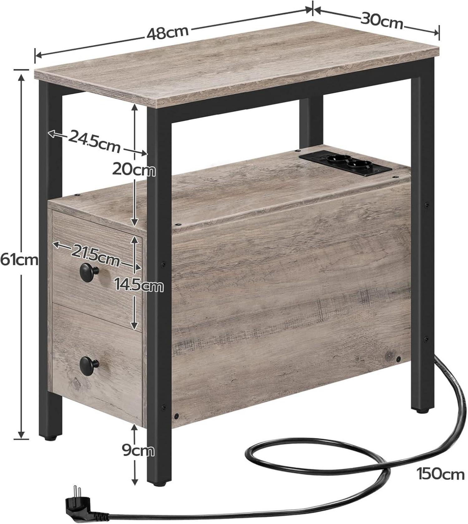Beistelltisch mit Ladestation und USB-Anschluss, 2 Schubladen, Stabil