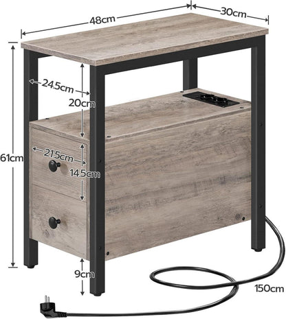 Beistelltisch mit Ladestation und USB-Anschluss, 2 Schubladen, Stabil