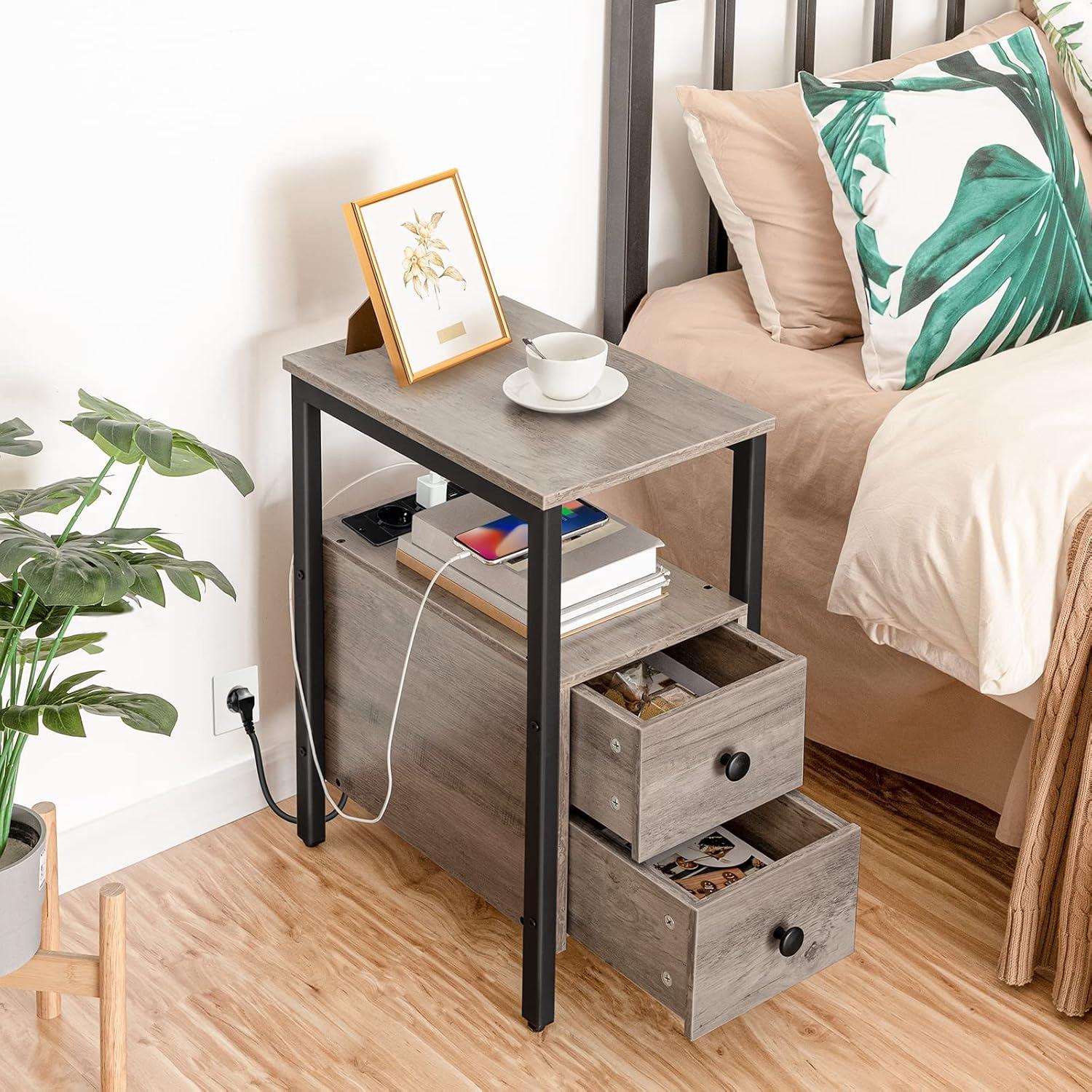 Beistelltisch mit Ladestation und USB-Anschluss, Sofatisch mit Schubladen